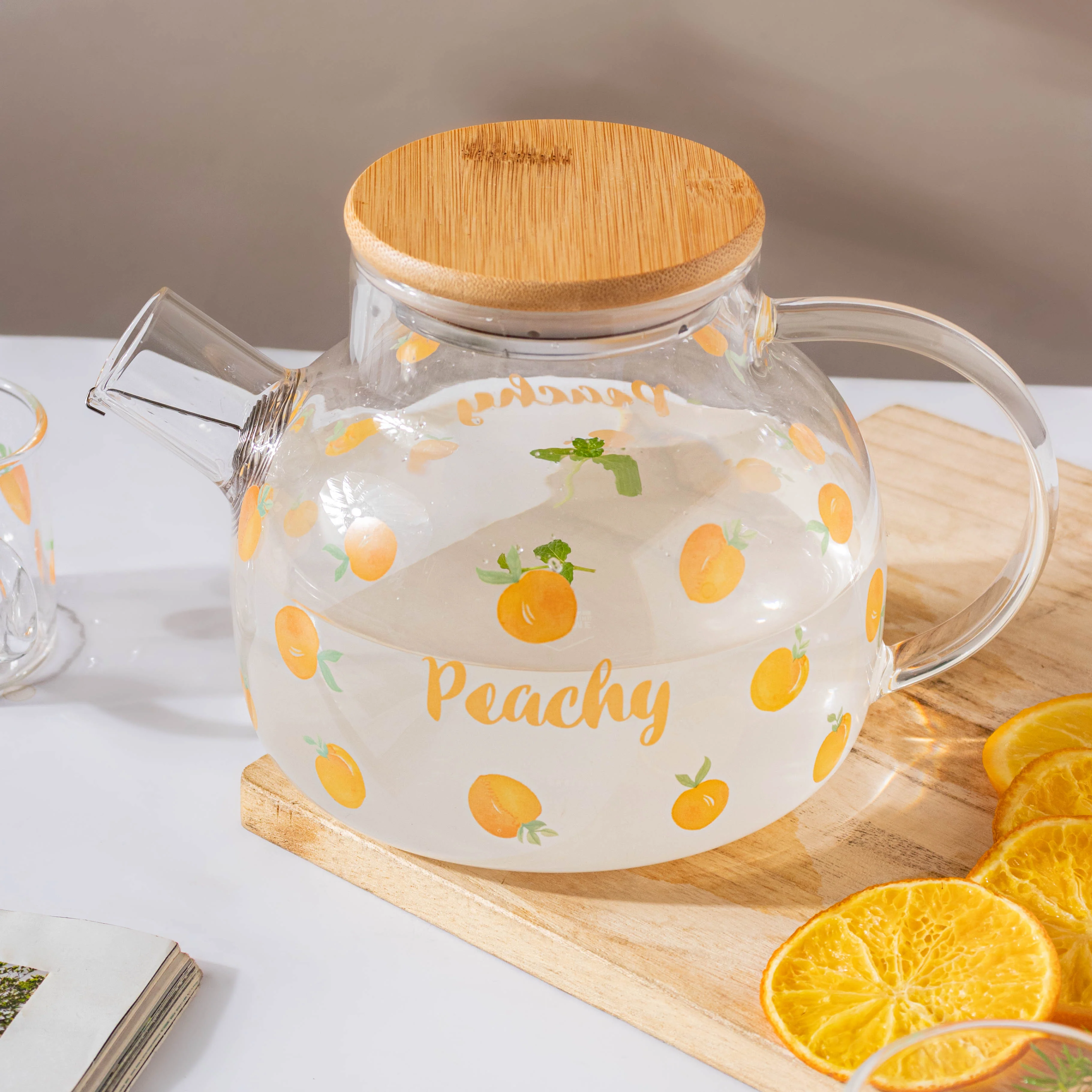 Peach Glass Teapot Orange - Image 8
