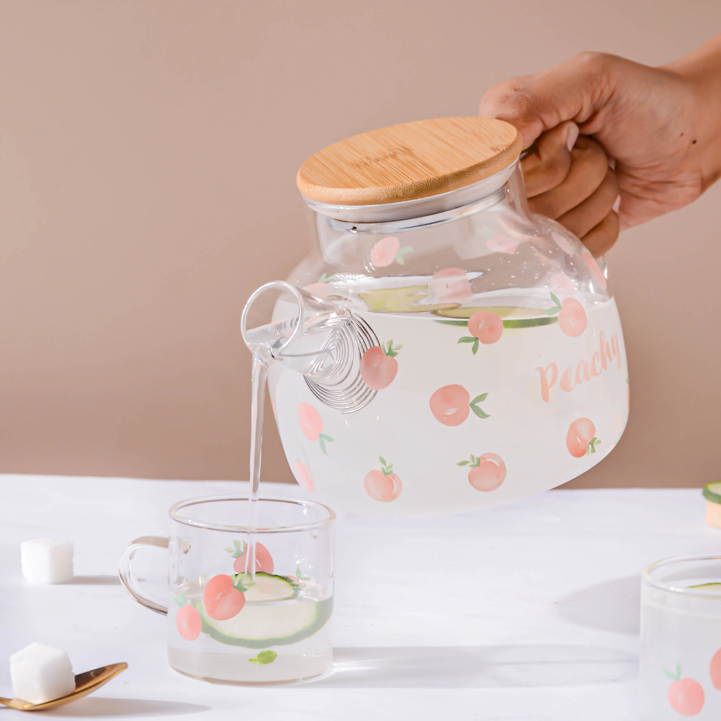 Peach Glass Teapot Pink - Image 4