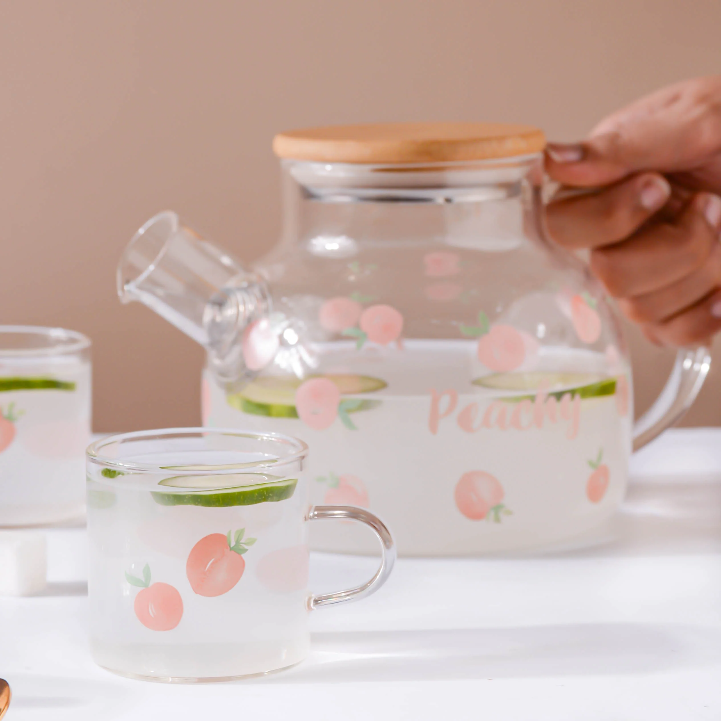 Peach Glass Teapot Pink - Image 7