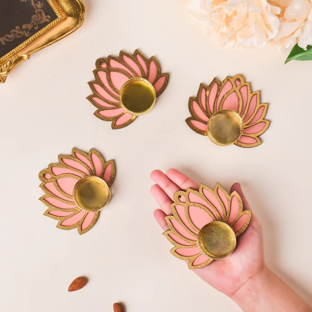 Peach Lotus Tea Light Candle Holder Set Of 4 - Image 2