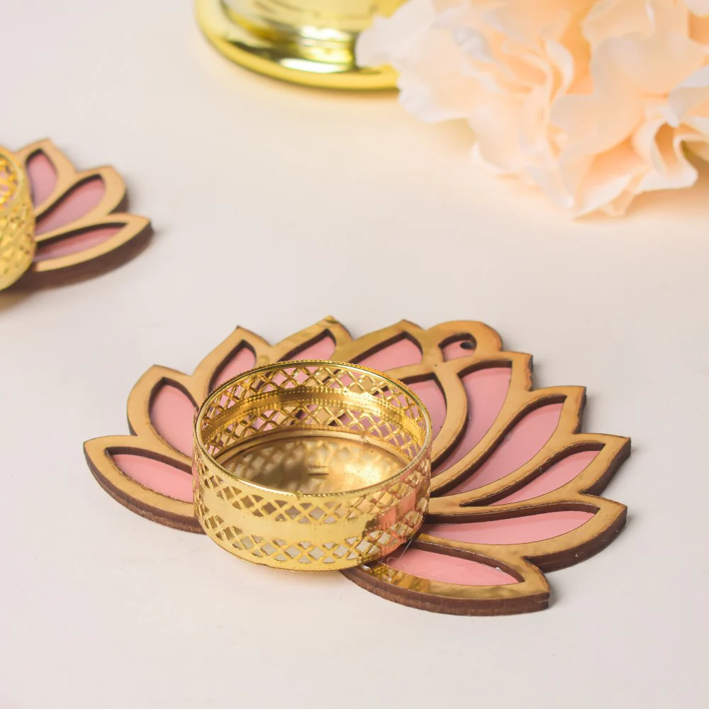 Peach Lotus Tea Light Candle Holder Set Of 4 - Image 3