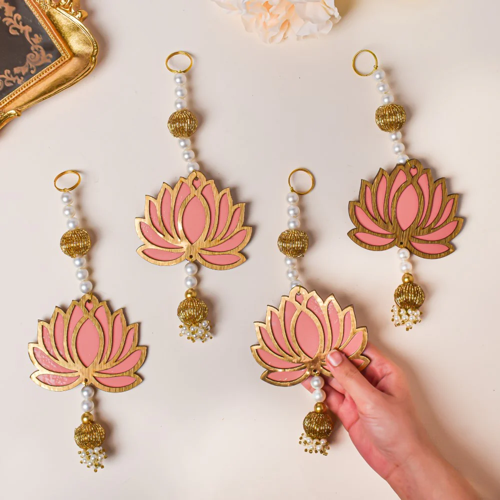 Peach Lotus Wall Hanging Set Of 4 - Image 2