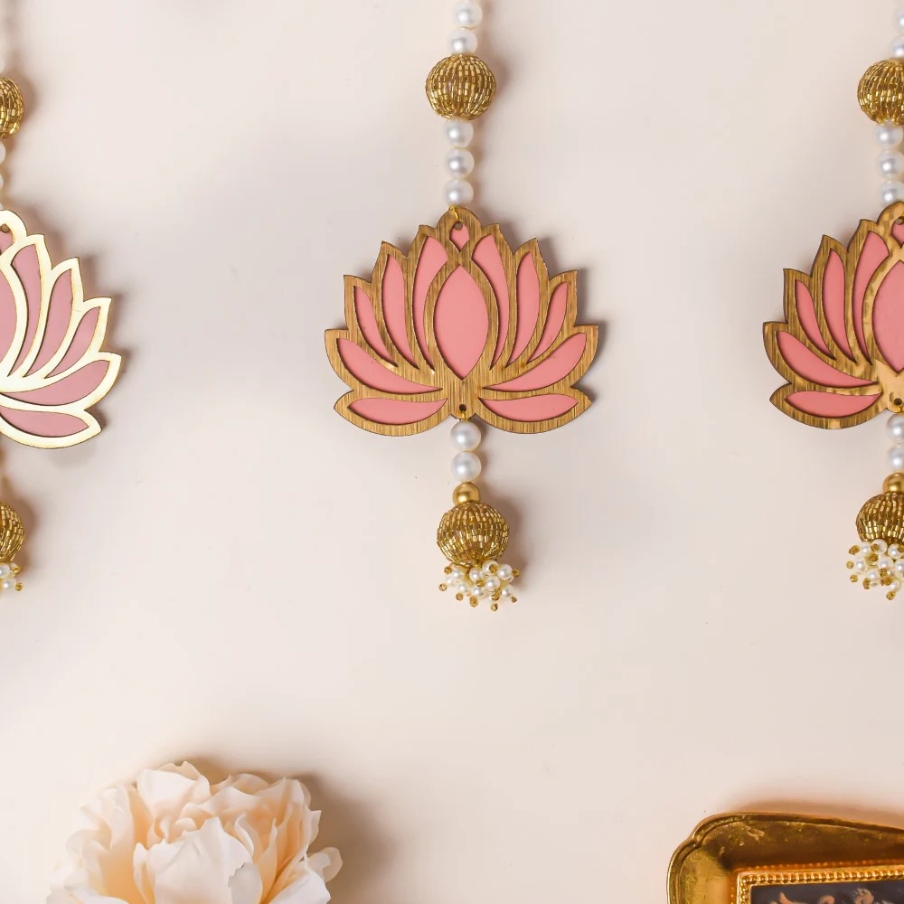 Peach Lotus Wall Hanging Set Of 4 - Image 5
