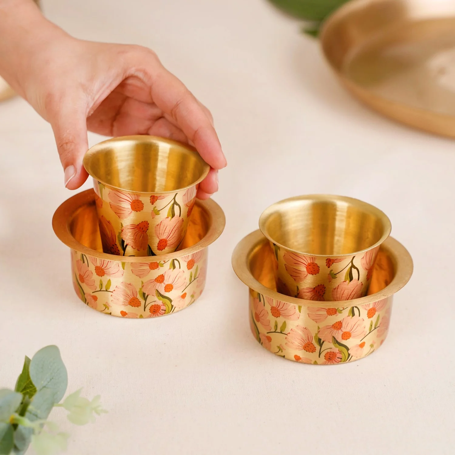 Peach Pure Brass Filter Coffee Dabara Set For 2 With Gift Box - Image 3
