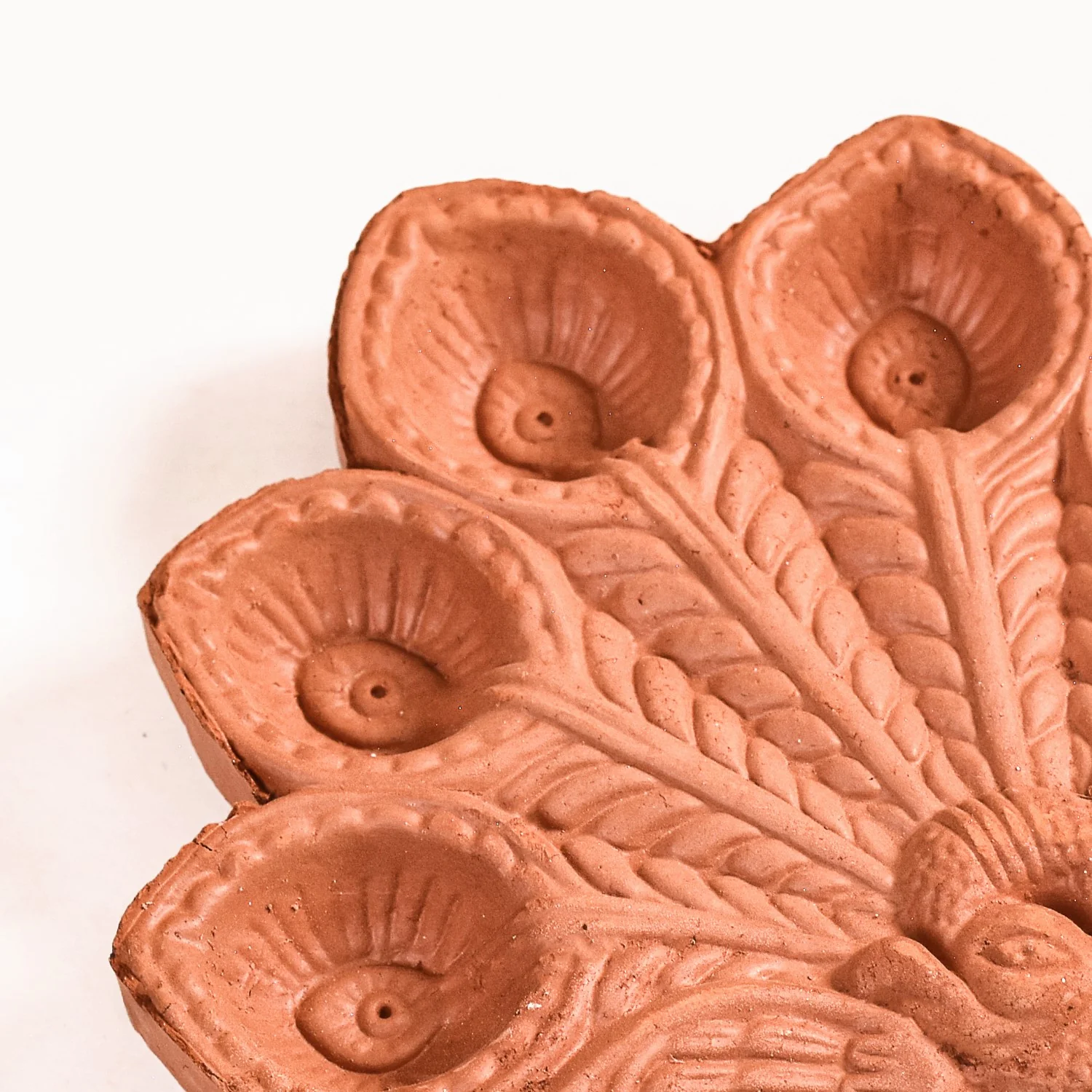 Peacock Feather Engraved Terracotta Diyas Set Of 24 - Image 9
