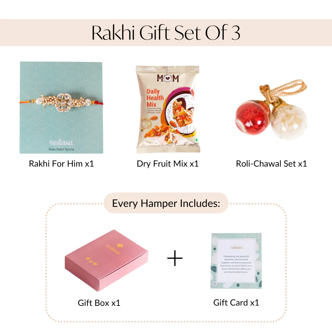 Pearl And Kundan Rakhi Gift Hamper For Brother - Image 5