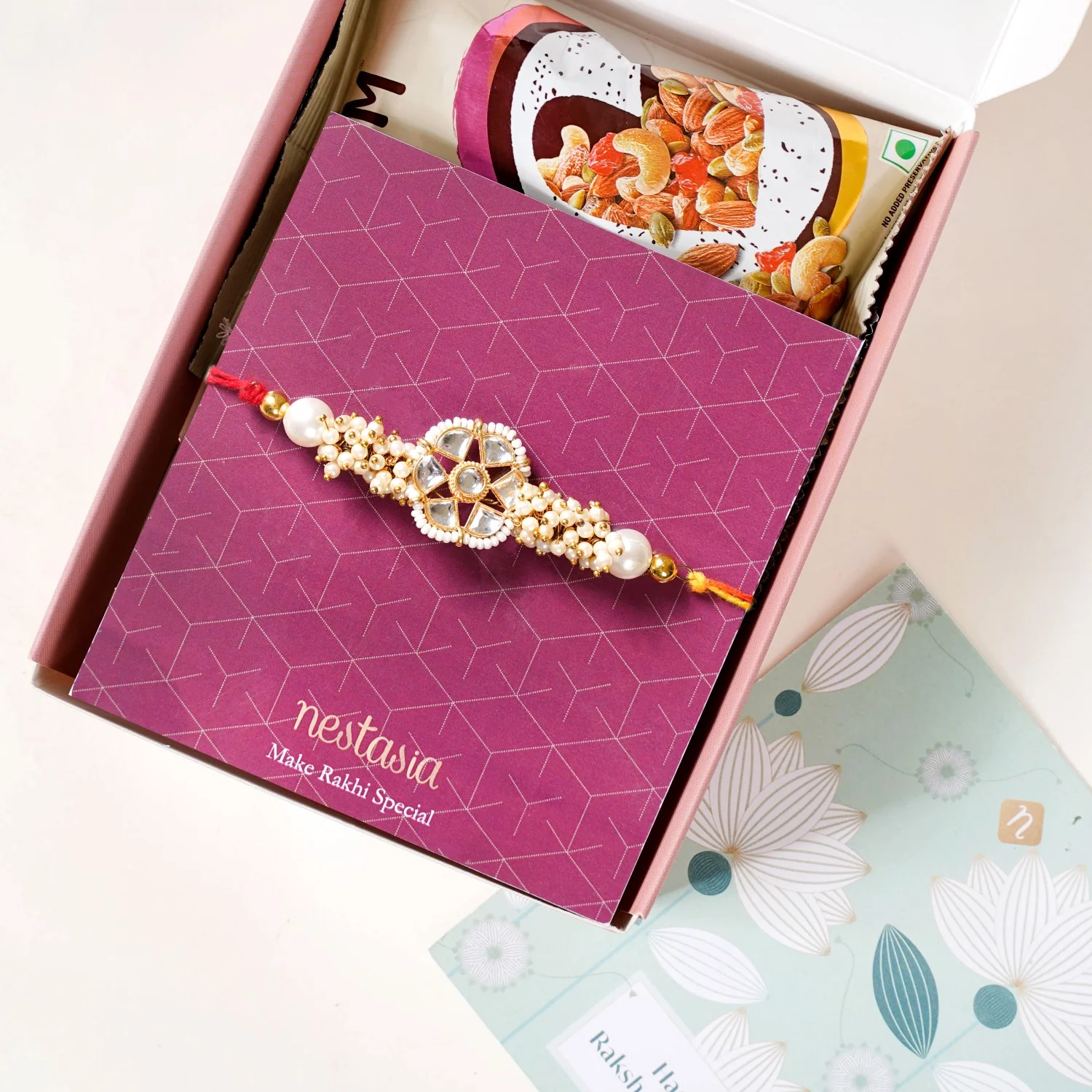 Pearl And Kundan Rakhi Gift Hamper For Brother - Image 6