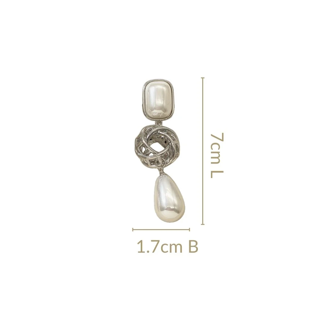 Pearl And Silver Overlapping Ring Danglers - Image 3