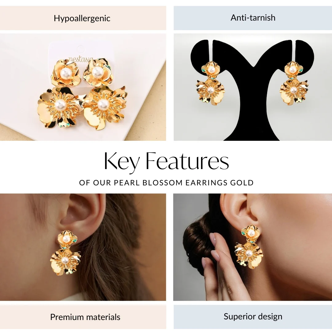 Pearl Blossom Earrings Gold - Image 4