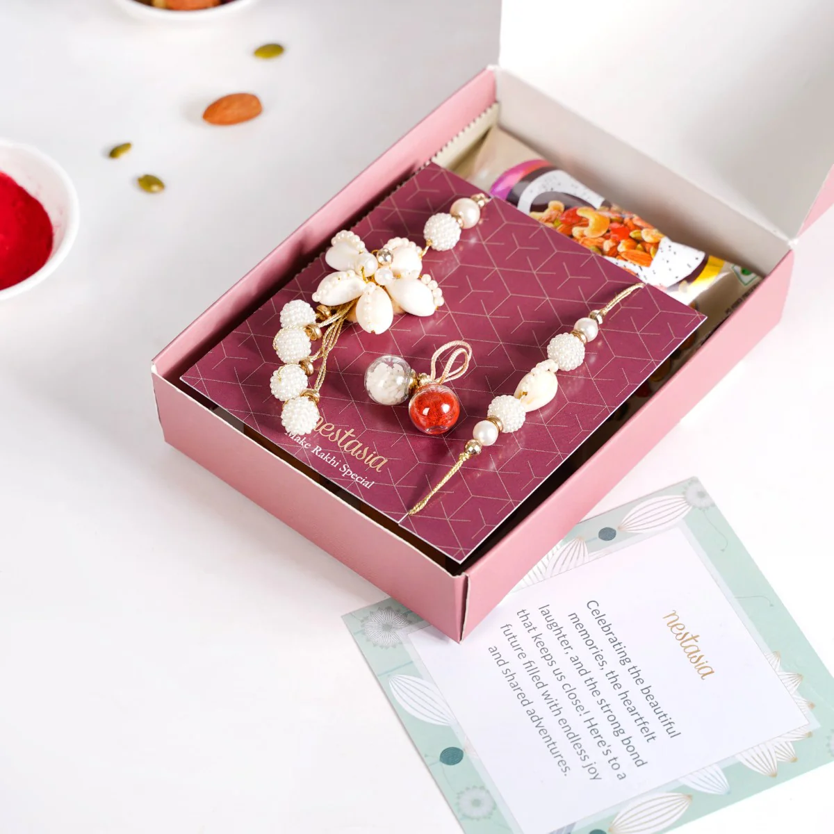 Pearl Chic Rakhi Lumba Set Of 4 With Gift Box And Card - Image 4