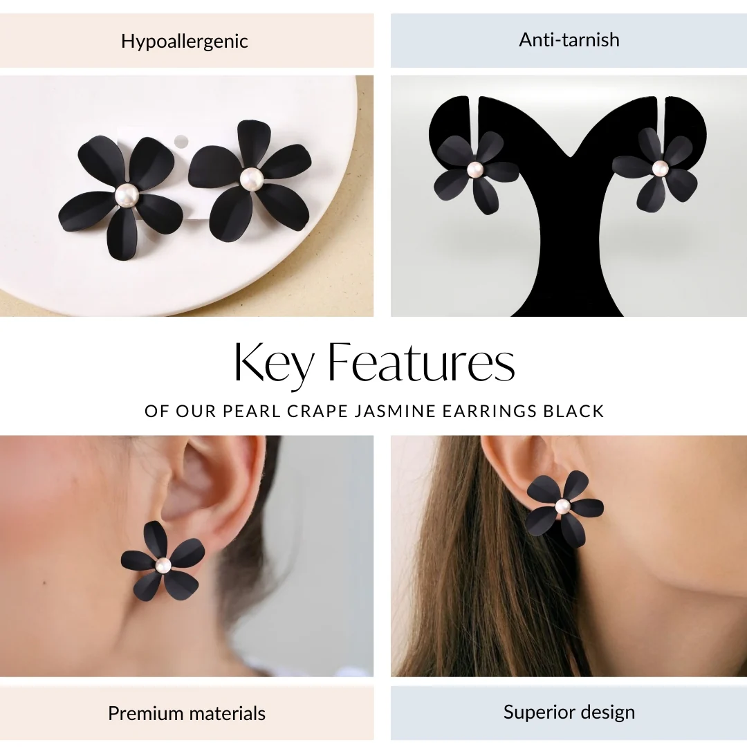 Pearl Crape Jasmine Earrings Black - Image 4