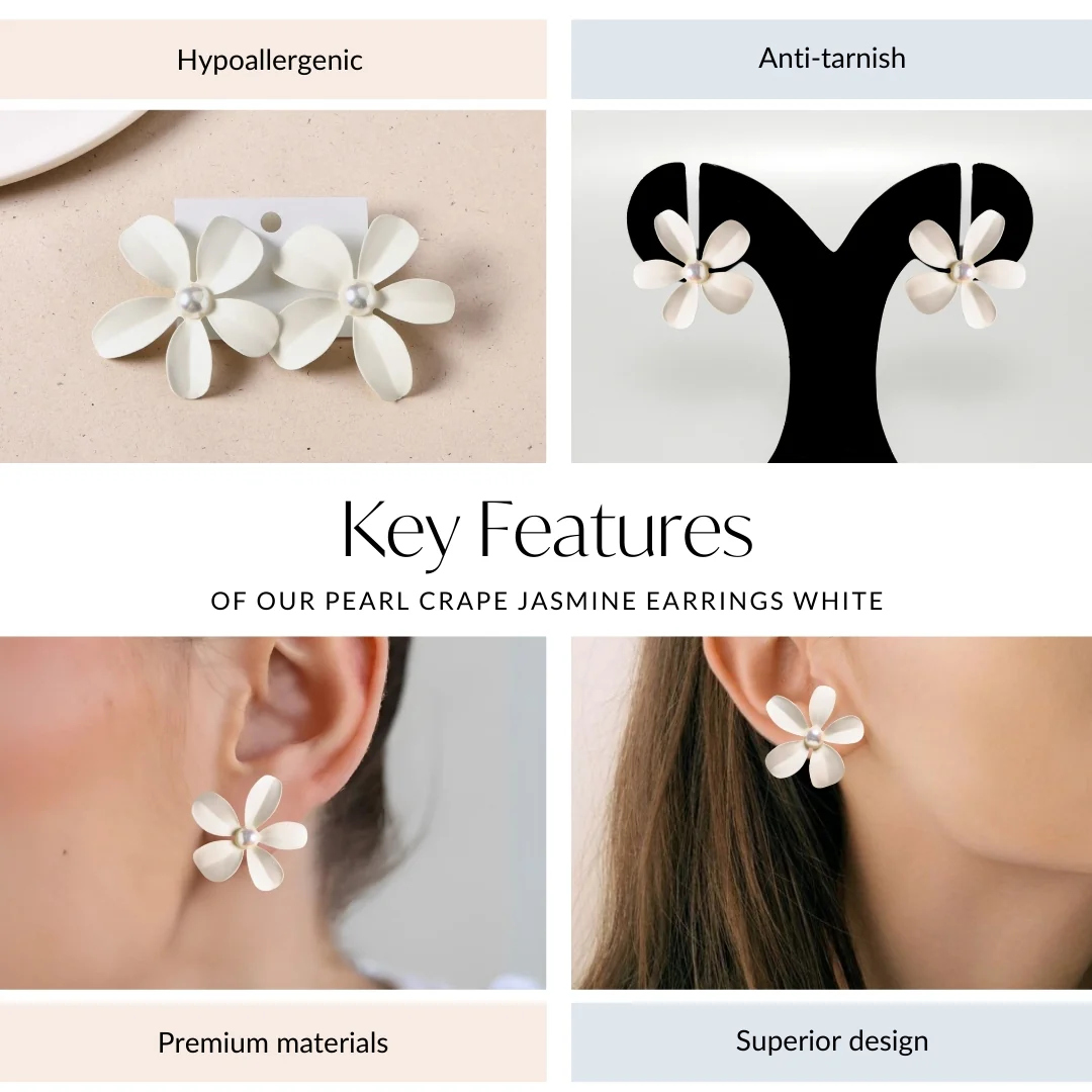 Pearl Crape Jasmine Earrings White - Image 4