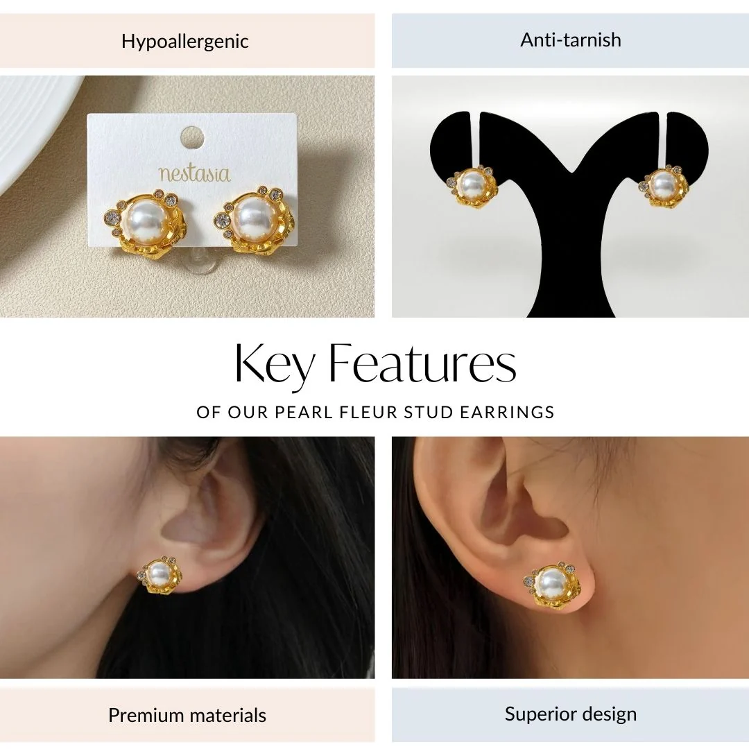Pearl Fleur Stud Earrings - Image 4