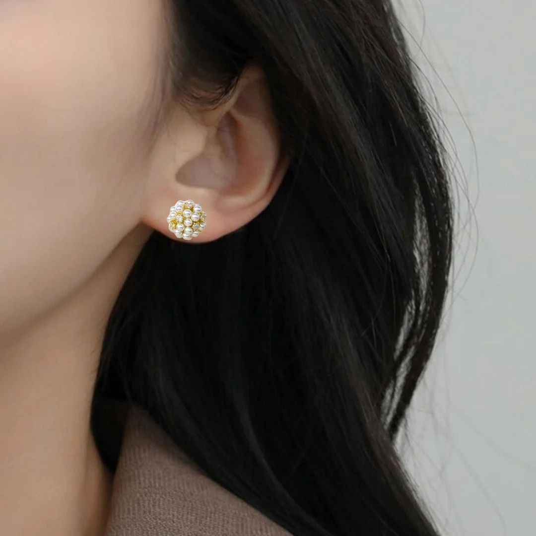 Pearl Flora Gem Cluster Earrings - Image 5