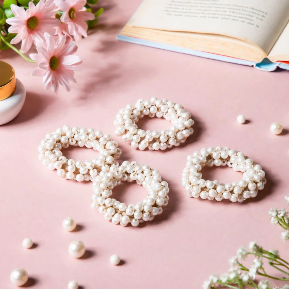 Pearl Hair Ties White Set Of 4
