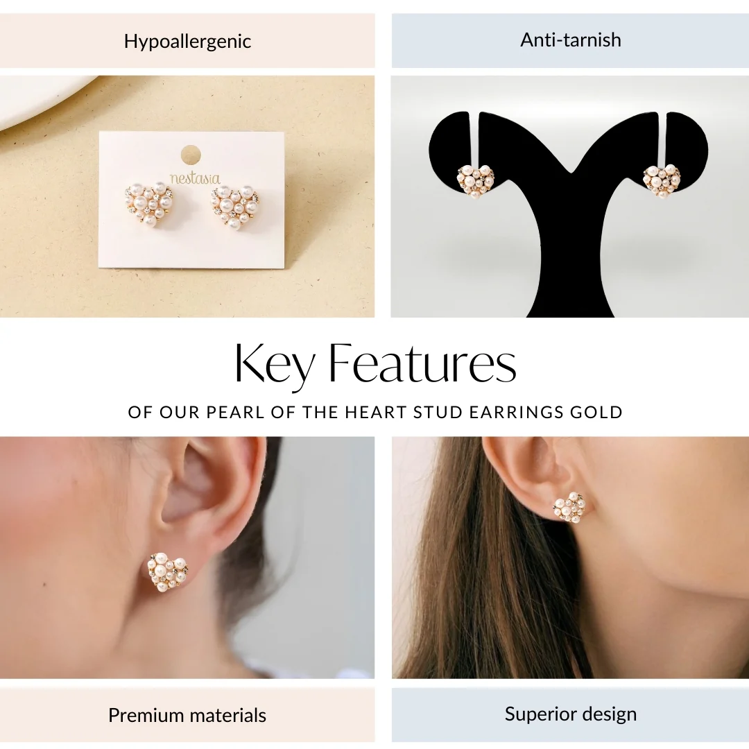 Pearl Of The Heart Stud Earrings Gold - Image 4
