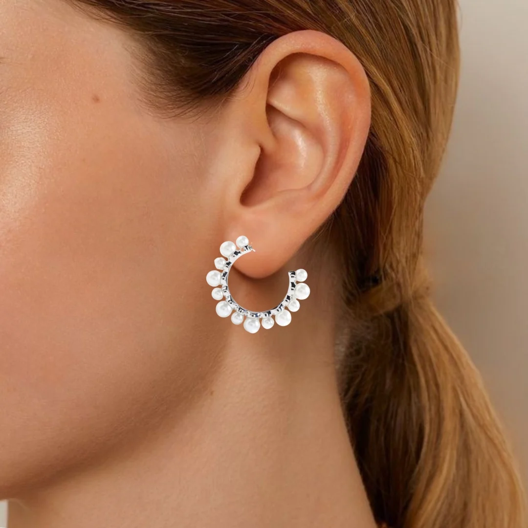 Pearls Galore Hoops Silver - Image 2