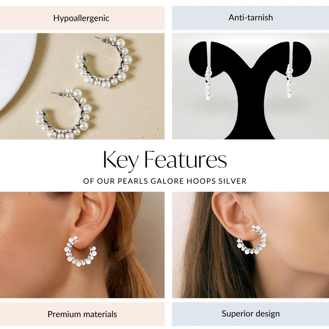 Pearls Galore Hoops Silver - Image 4