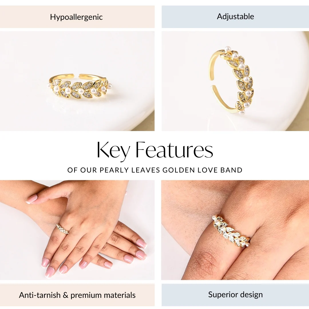 Pearly Leaves Golden Love Band - Image 4