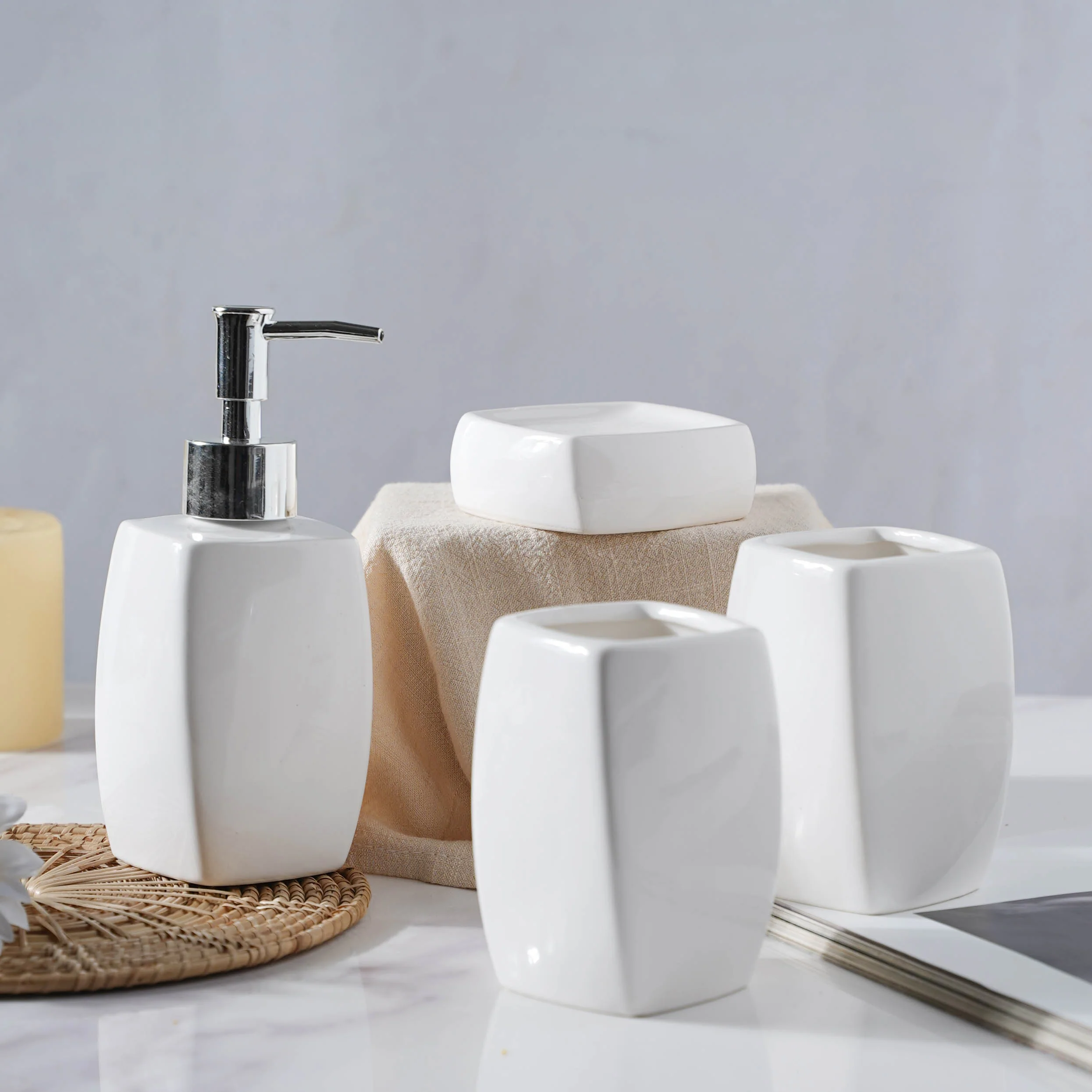 Pearly White Ceramic Bathroom Set - Image 3