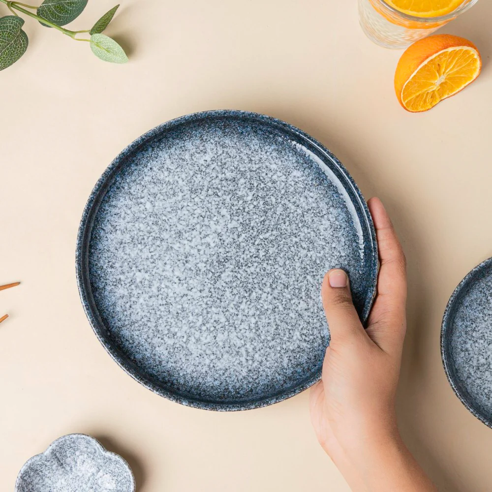 Pebble Glazed Snack Plate Blue White 8 Inch - Image 2