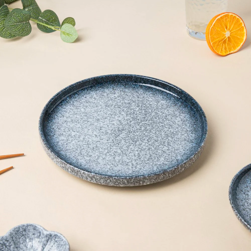 Pebble Glazed Snack Plate Blue White 8 Inch - Image 3