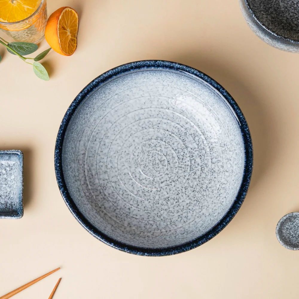 Pebble Glazed Serving Bowl Blue Grey 9 inch 1700 ml - Image 3