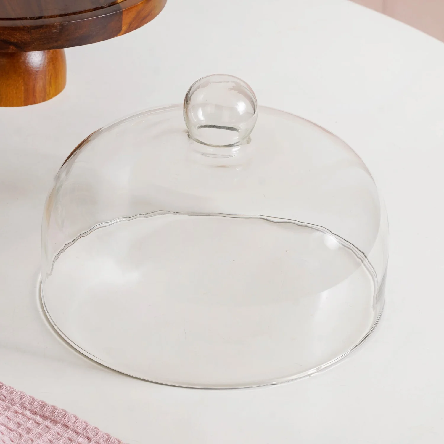 Pedestal Acacia Wood Cake Stand With Cloche 22cm - Image 8
