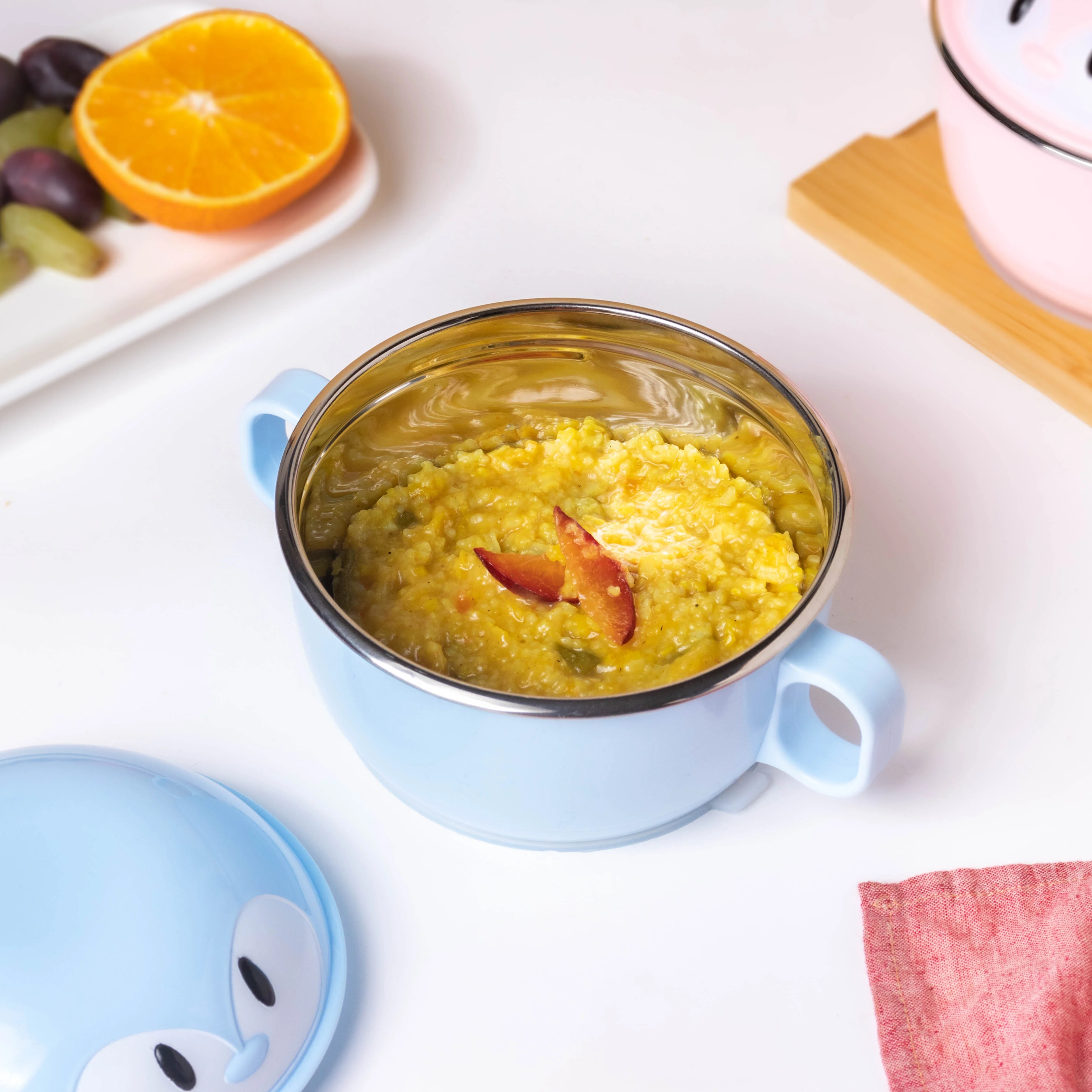 Penguin Feeding Steel Bowl With Anti-Slip Base Blue 400 ml - Image 4