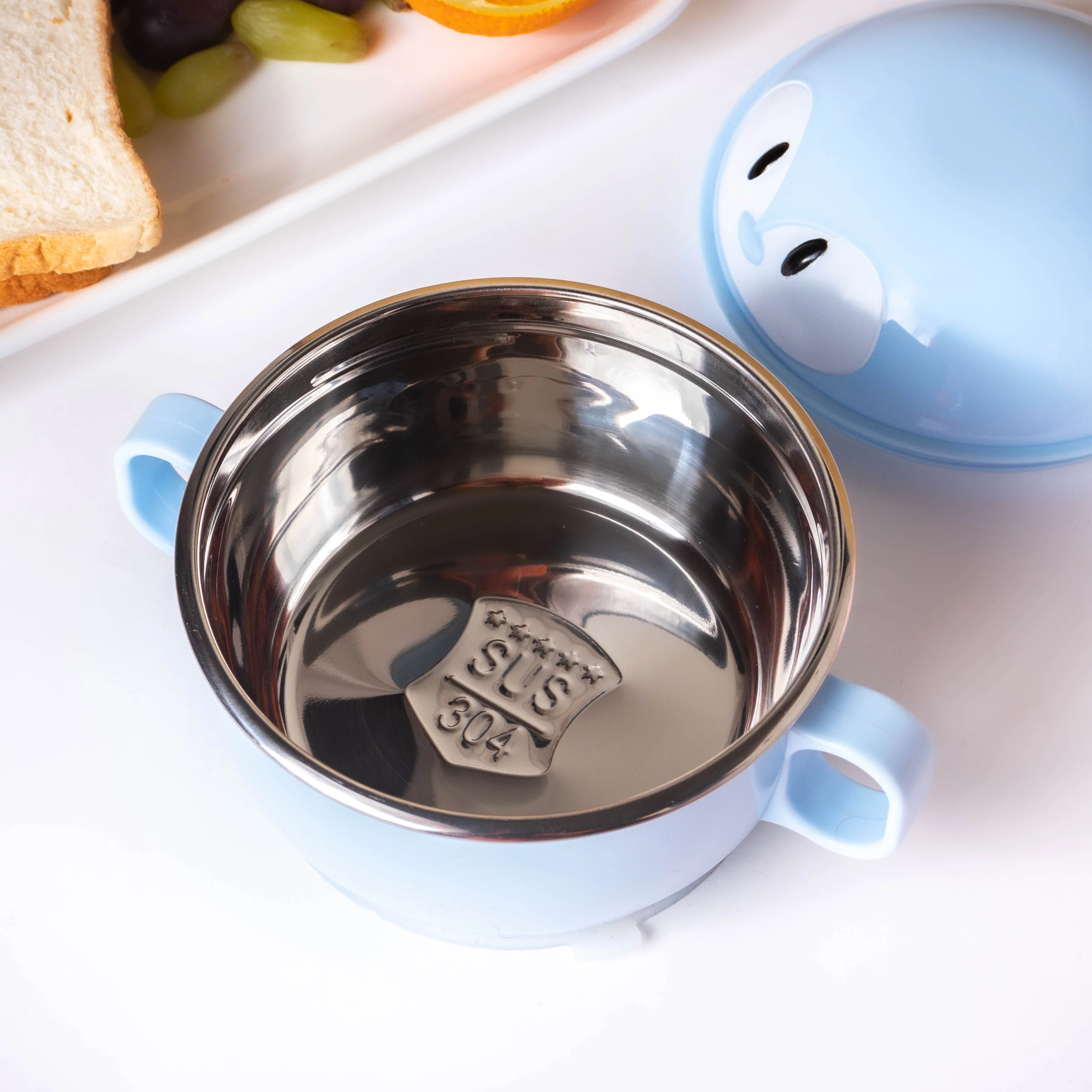 Penguin Feeding Steel Bowl With Anti-Slip Base Blue 400 ml - Image 7