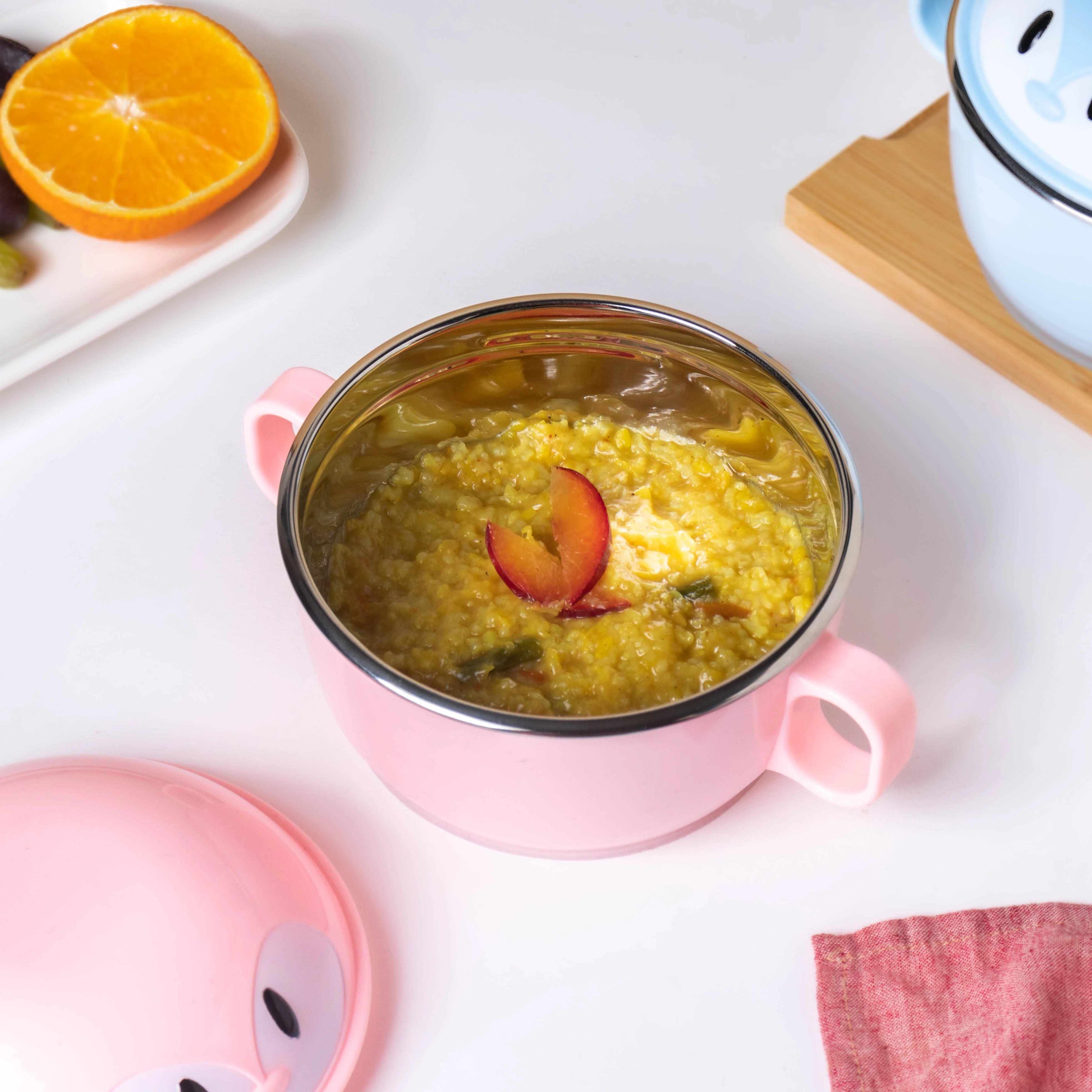 Penguin Feeding Steel Bowl With Anti-Slip Base Pink 400 ml - Image 5