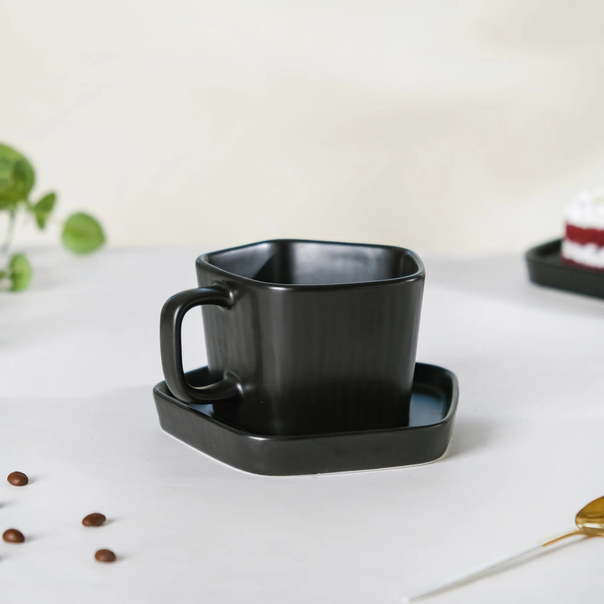 Pentagon Mug with Saucer Black - Image 5
