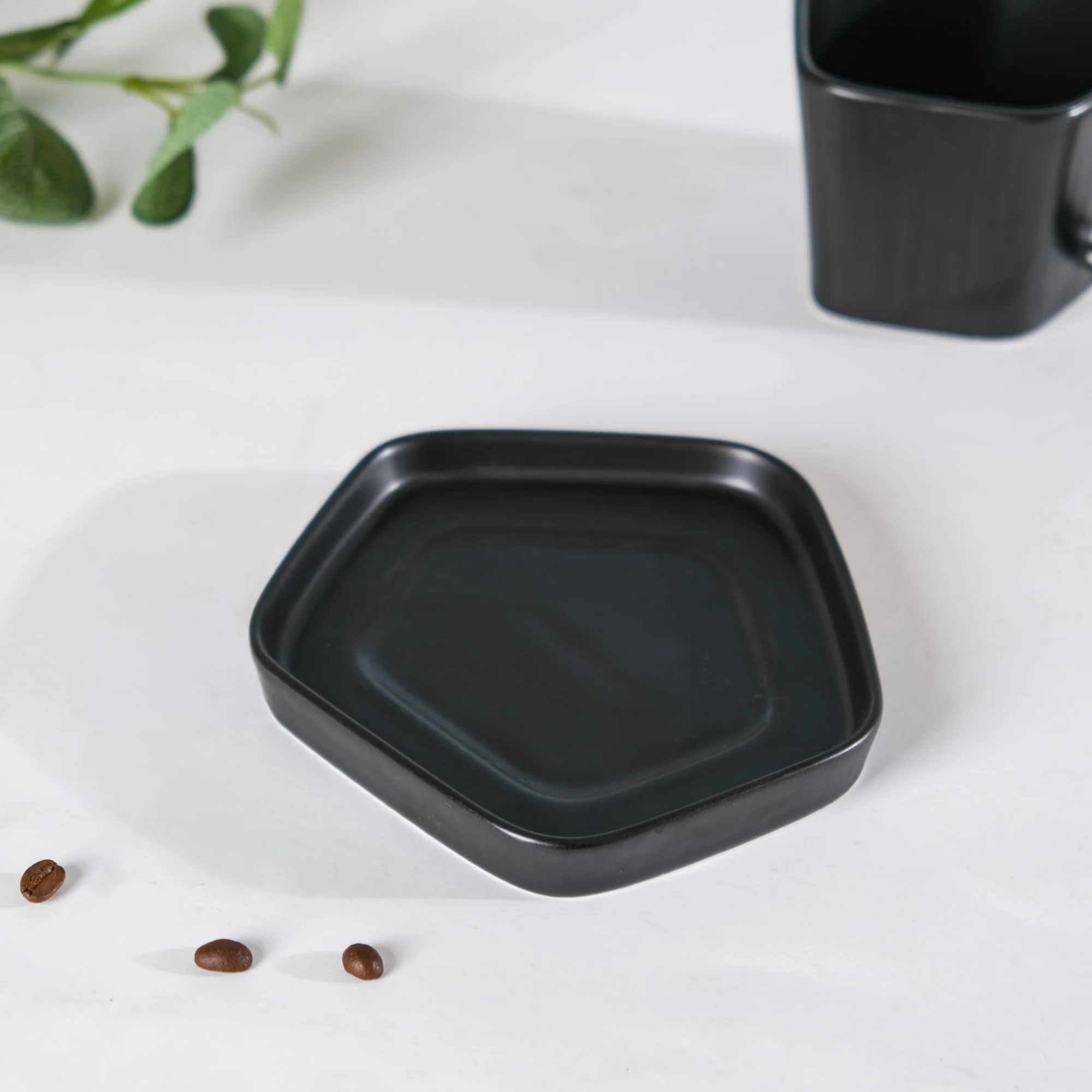 Pentagon Mug with Saucer Black - Image 8