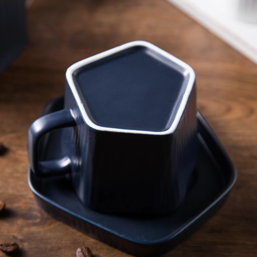 Pentagon Mug with Saucer Blue - Image 2