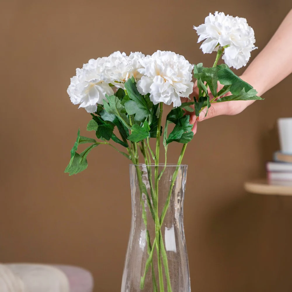 Peony Artificial Flower White Set Of 5 - Image 2