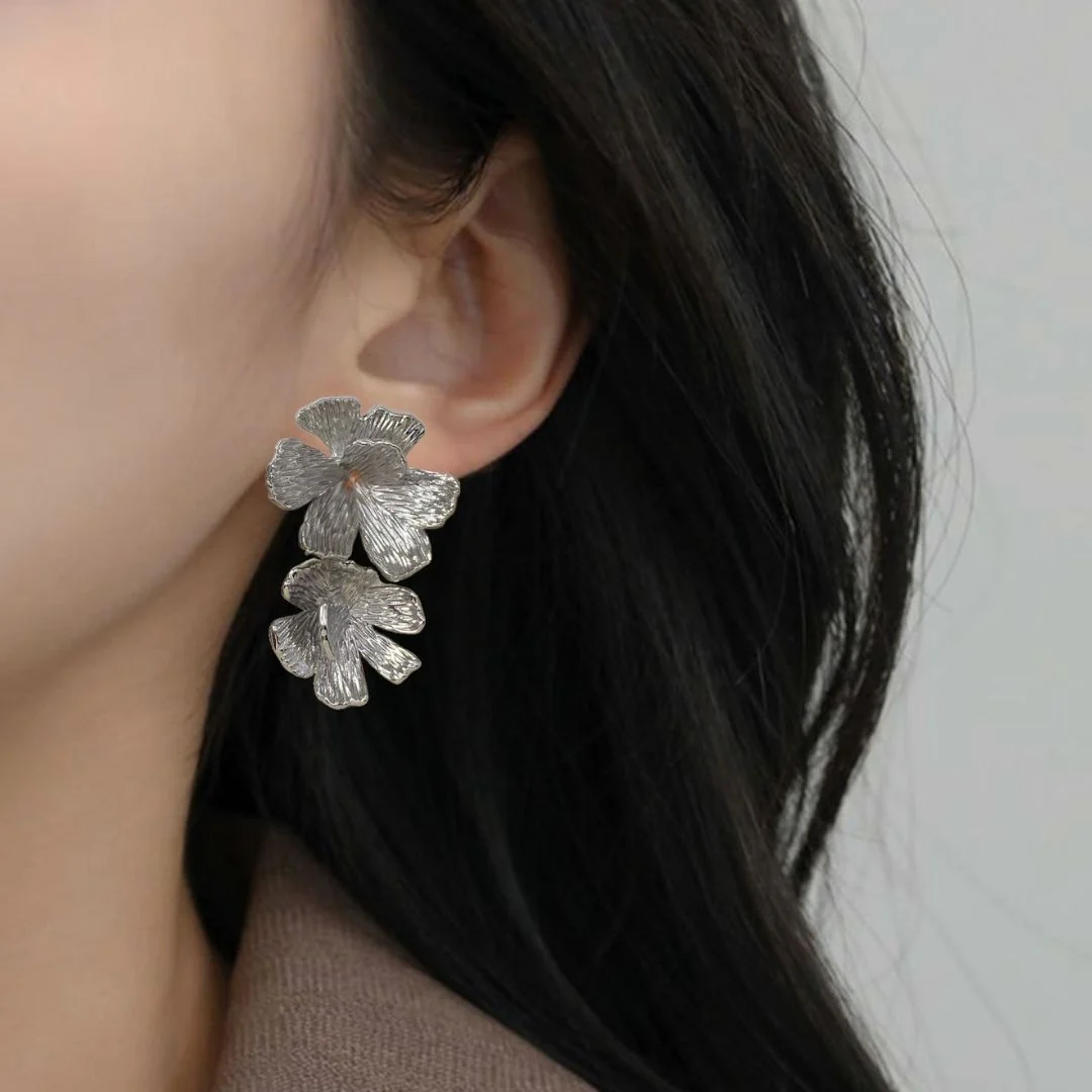 Peony Bloom Silver Drop Earrings - Image 5