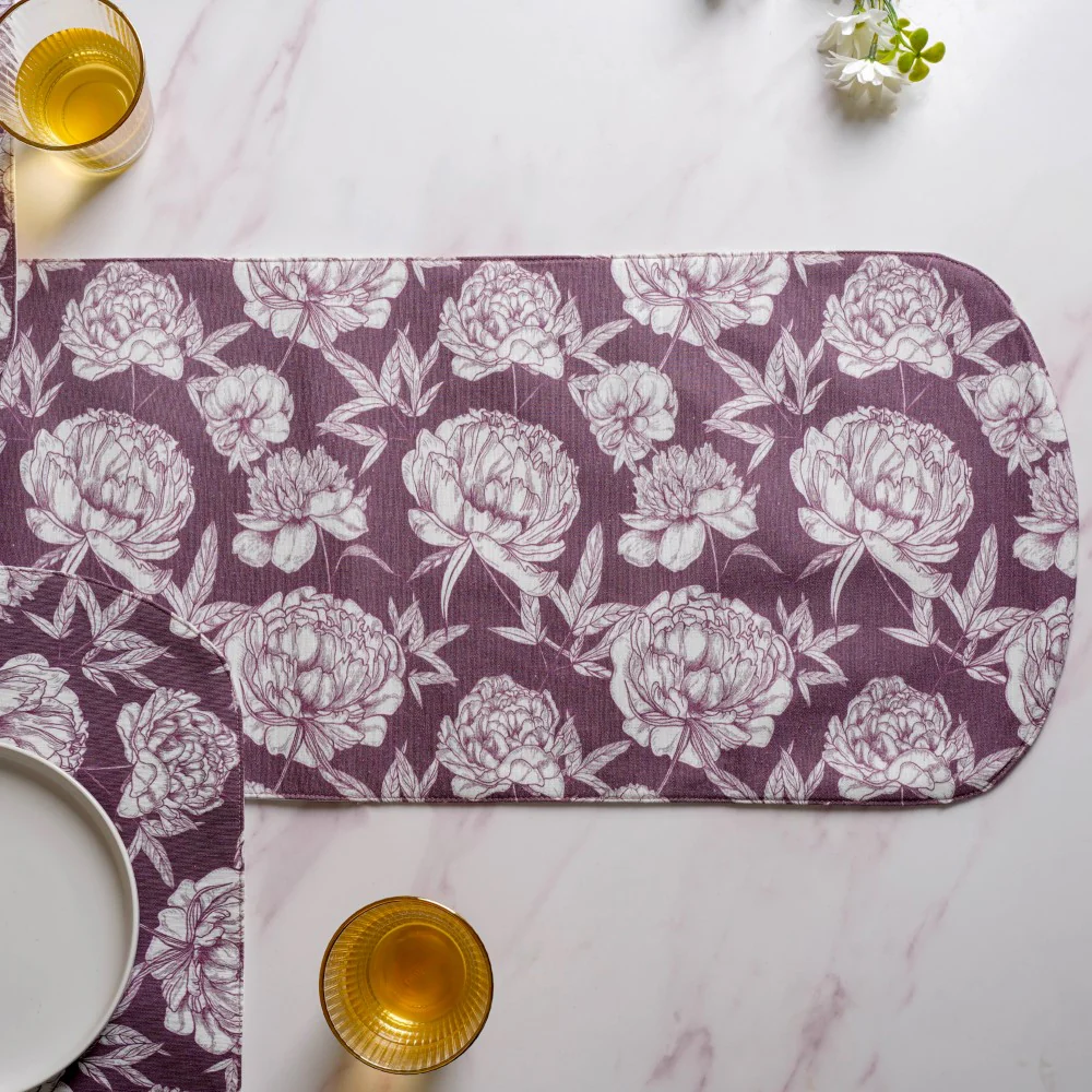 Peony Purple Printed Cotton Table Runner For 6 Seater - Image 3