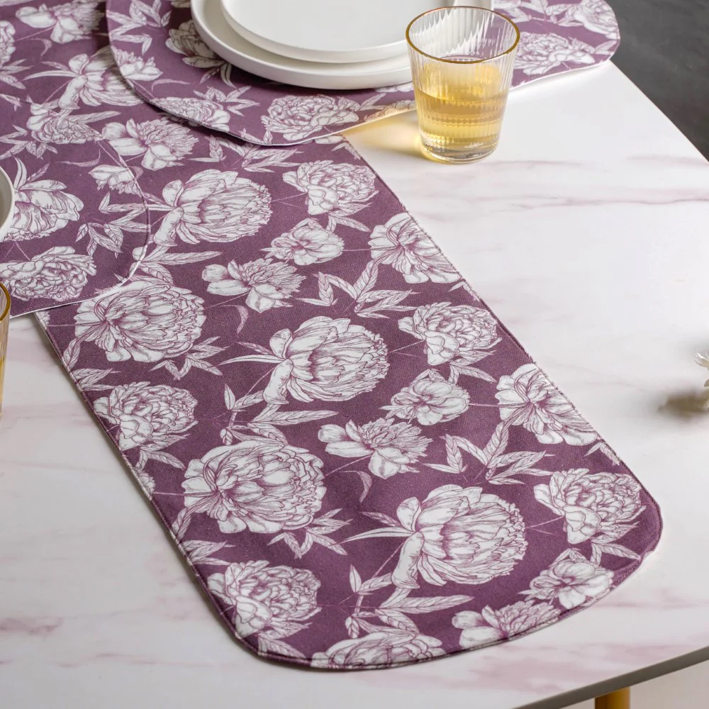 Peony Purple Printed Cotton Table Runner For 6 Seater - Image 4