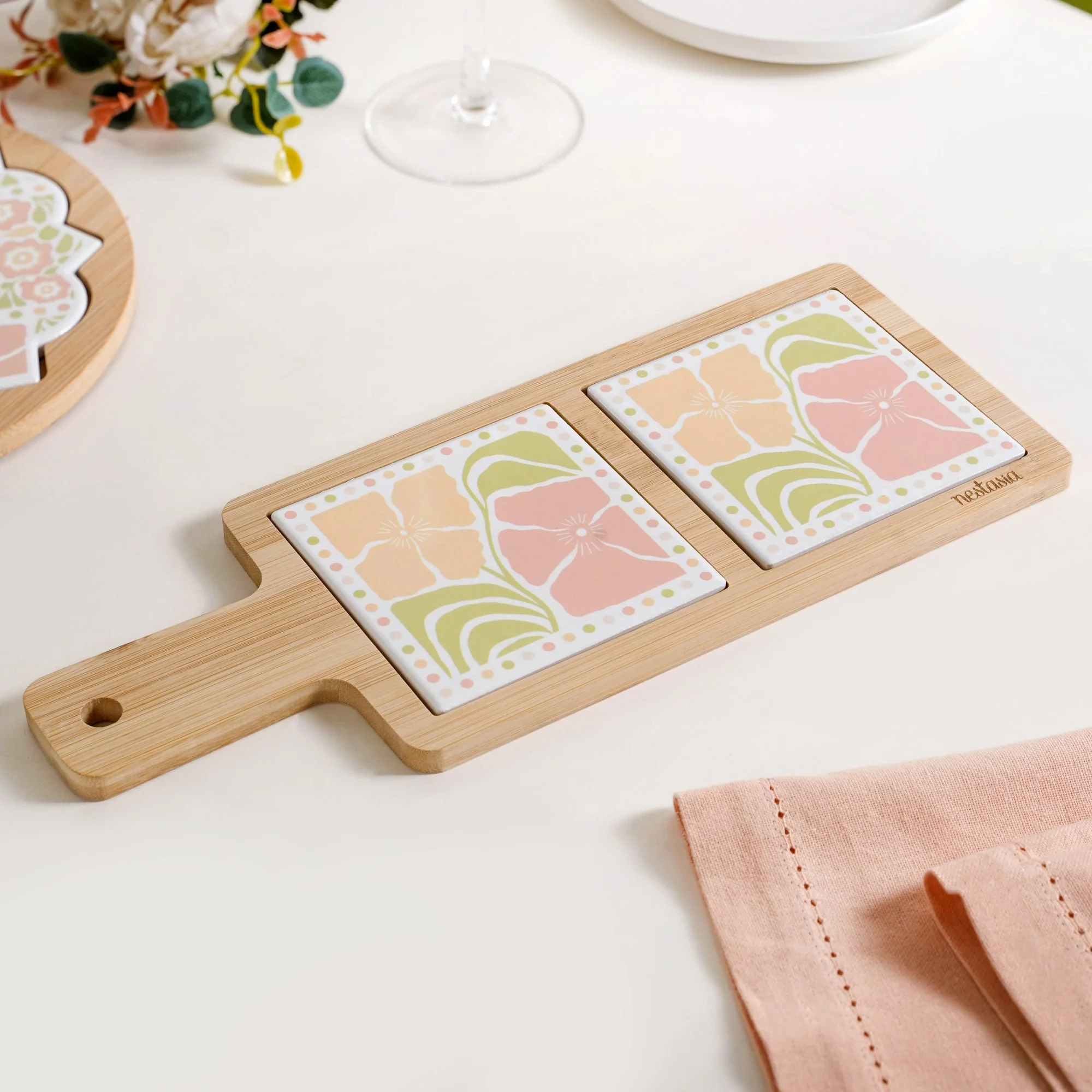 Perfectly Pastel Bamboo And Ceramic Platter 32x12cm