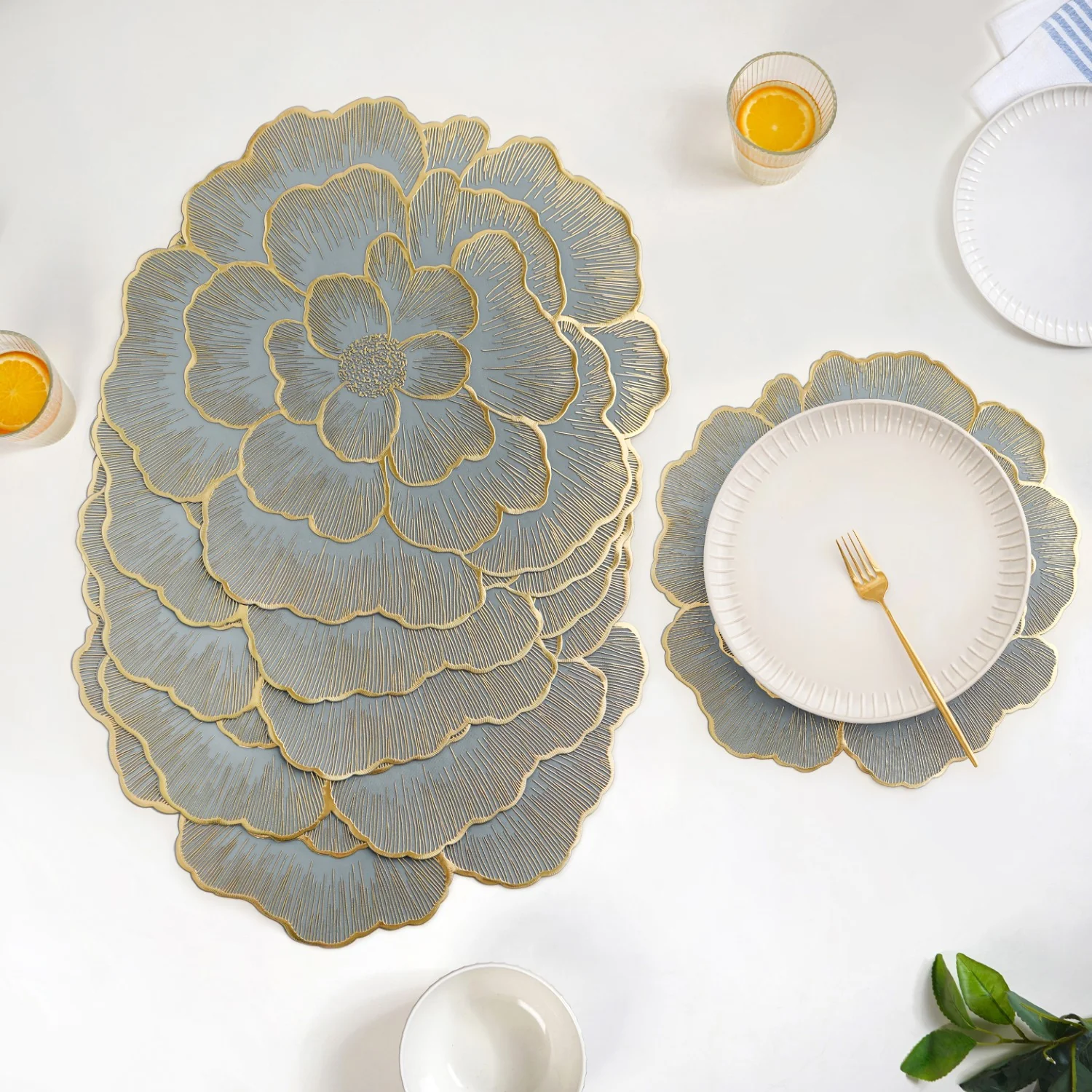Petal Perfection Placemats Grey Gold Set Of 6 - Image 2