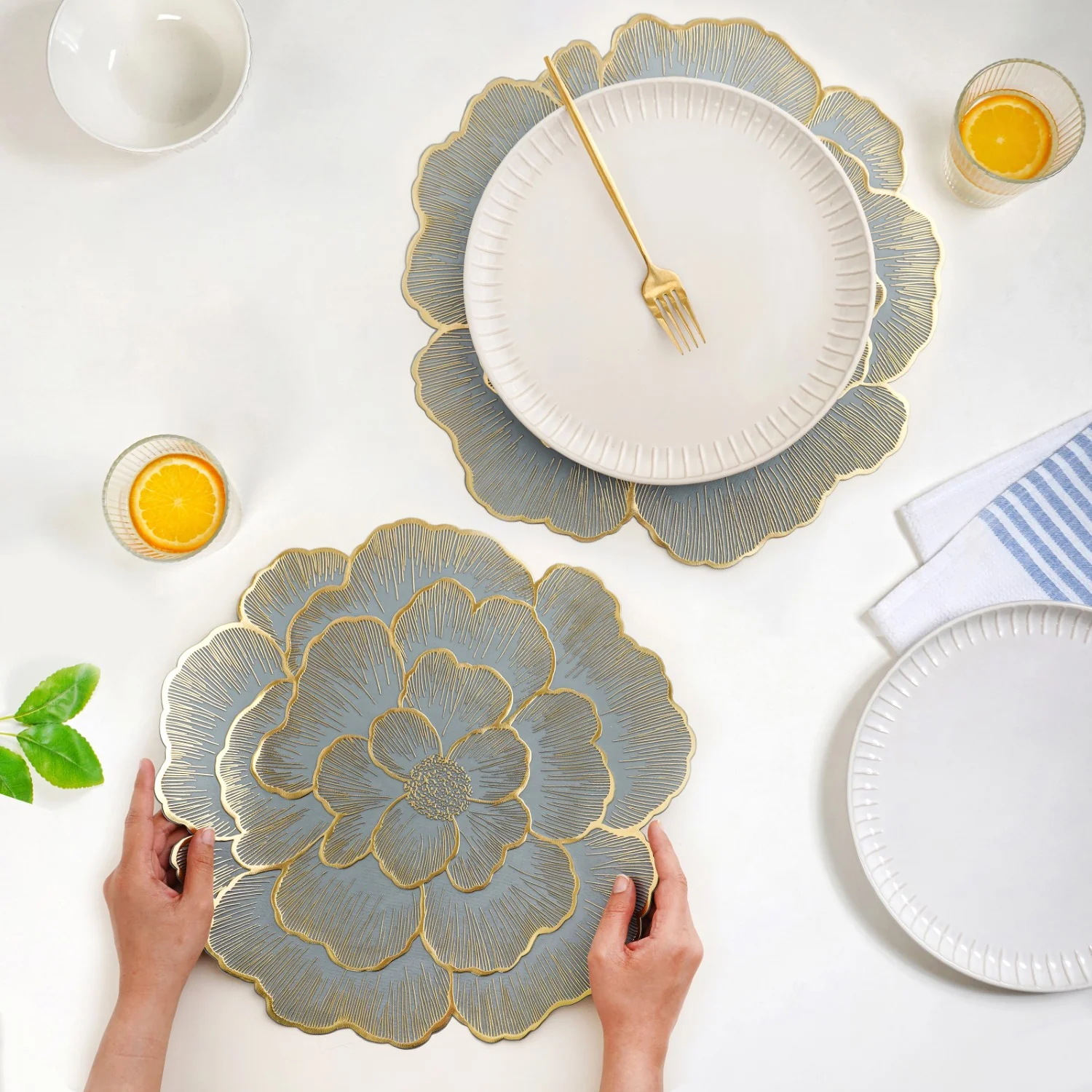 Petal Perfection Placemats Grey Gold Set Of 6 - Image 3