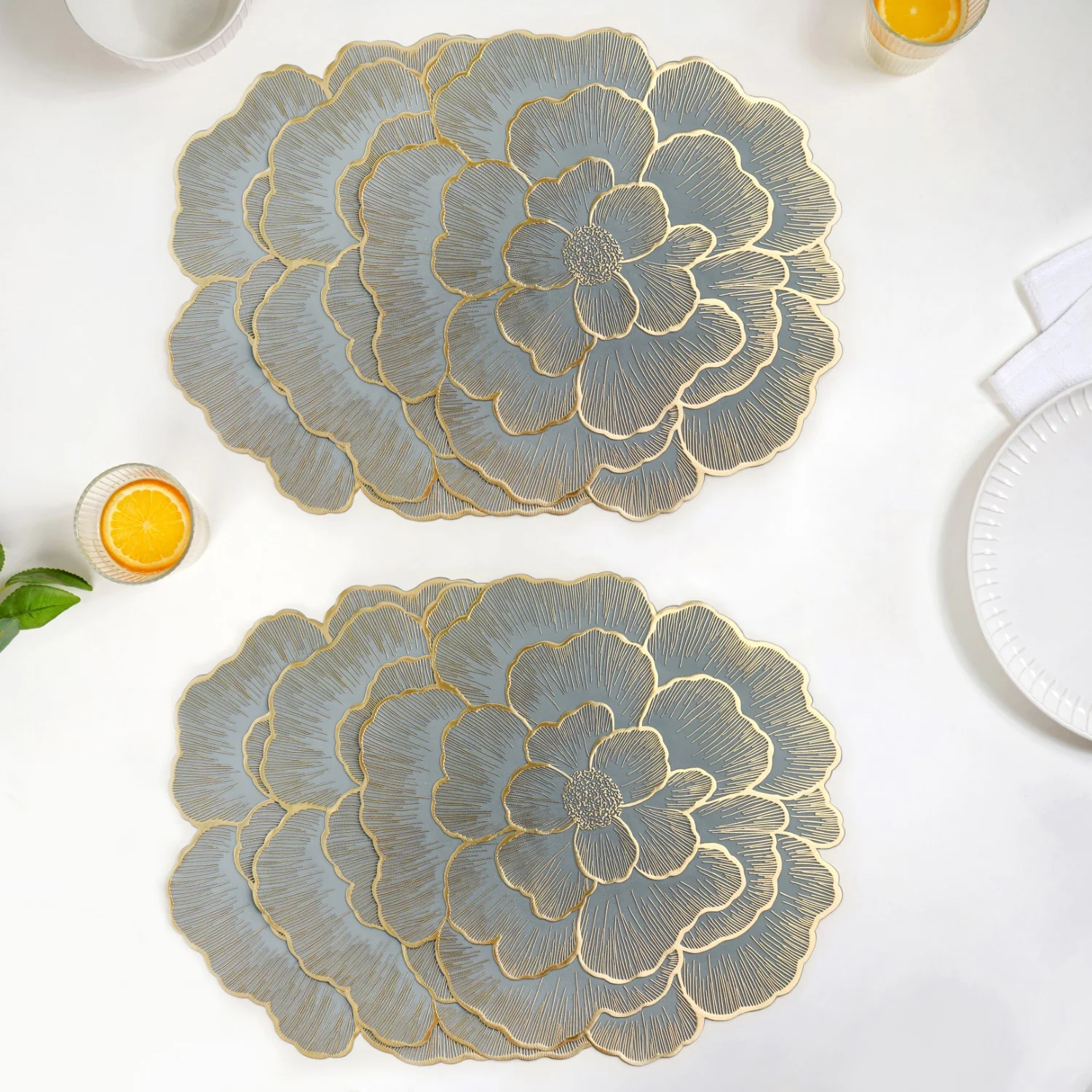 Petal Perfection Placemats Grey Gold Set Of 6 - Image 7