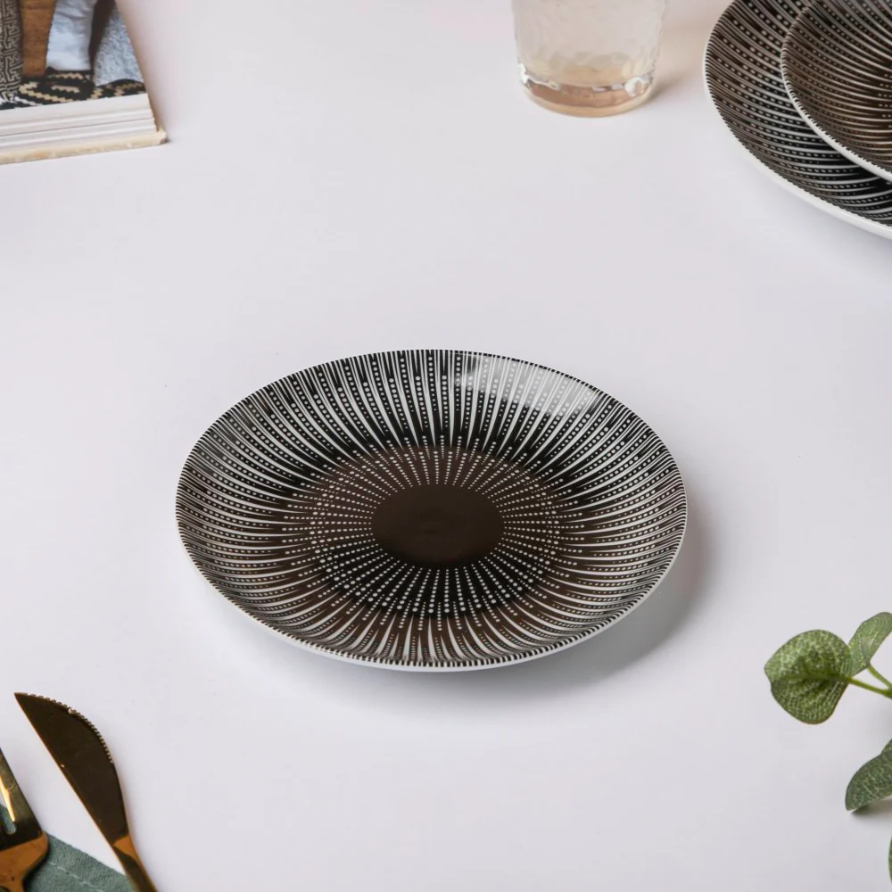 Philocaly Linear Patterned Ceramic Dessert Plate Black 6 Inch - Image 4