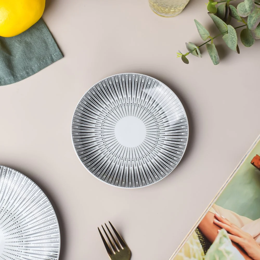 Philocaly Linear Patterned Ceramic Dessert Plate White 6 Inch