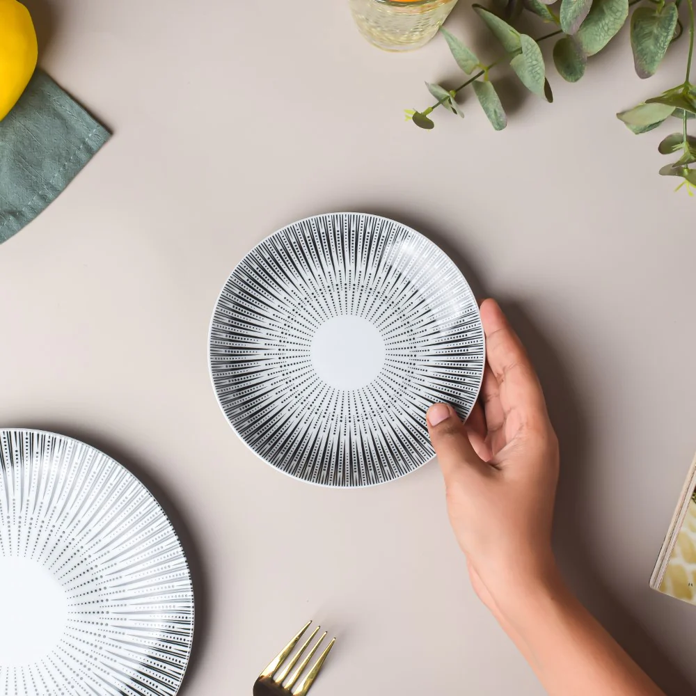 Philocaly Linear Patterned Ceramic Dessert Plate White 6 Inch - Image 3