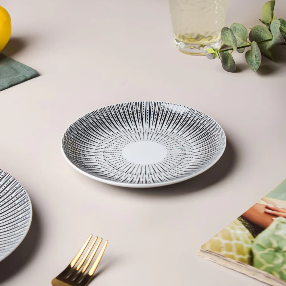Philocaly Linear Patterned Ceramic Dessert Plate White 6 Inch - Image 4