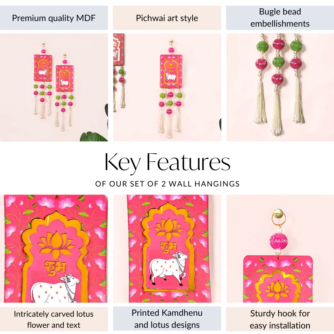 Pichwai Cow And Lotus Wall Hanging Set Of 2 - Image 5