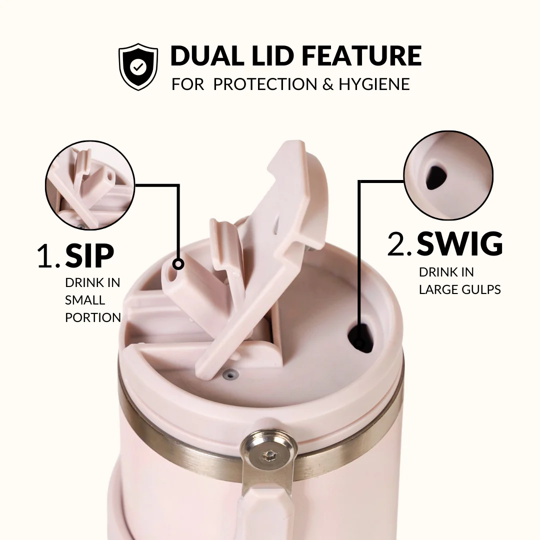 PickSip 40 Insulated Tumbler Bottle With Top Handle Rosy Taupe 1200ml - Image 2