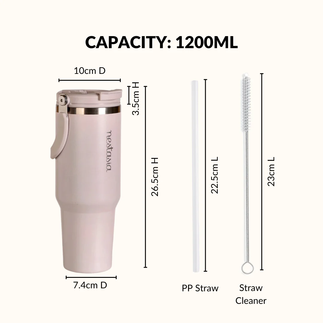 PickSip 40 Insulated Tumbler Bottle With Top Handle Rosy Taupe 1200ml - Image 4