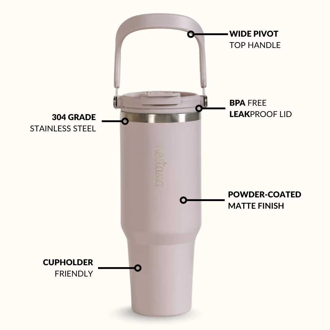PickSip 40 Insulated Tumbler Bottle With Top Handle Rosy Taupe 1200ml - Image 7
